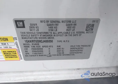 2012 GMC Acadia Denali from USA, damaged, VIN 1GKKRTED8CJ406056